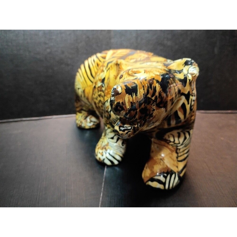 Vintage La Vie Safari Patchwork Bear Figurine Porcelain Wildlife Animal Print 9" - Picture 13 of 13